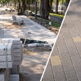 Алматыда жаяу жүргіншілер жолындағы плиталар ауыстырылып жатыр