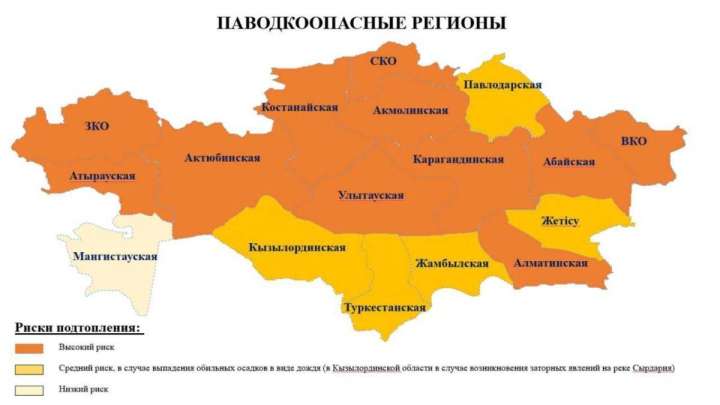 «Қазгидромет» су тасқыны қаупі жоғары өңірлерді атады