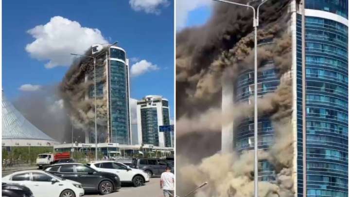 Астанада «Хан шатыр» маңындағы ғимарат отқа оранды (ВИДЕО)