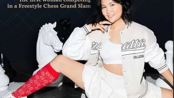 Шахмат тақтасының үстінде шпагатта отыр. Бибісара Асаубаеваның суреті сынға ұшырады