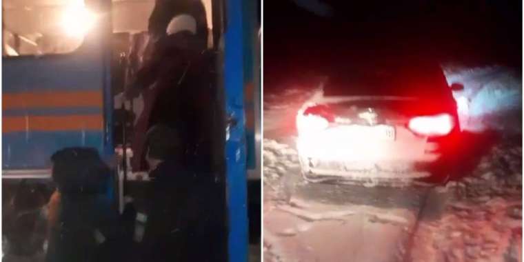 Ақмола облысында жолда қарға батып қалған көлік жолаушылары құтқарылды (ВИДЕО)