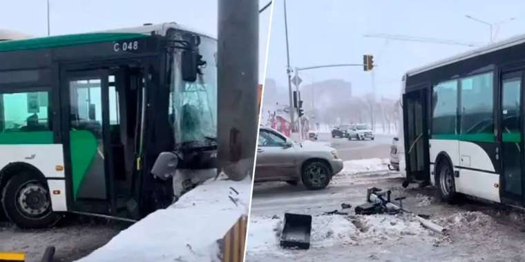 Астанада автобус бетонға соғылды  (ВИДЕО)